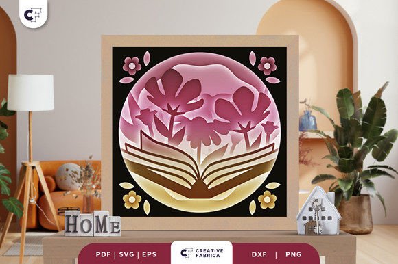 Book with Flowers 3D Light Box Paper Cut