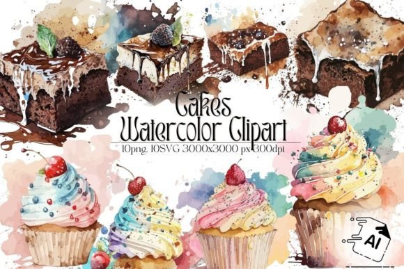 Cakes Watercolor Clipart