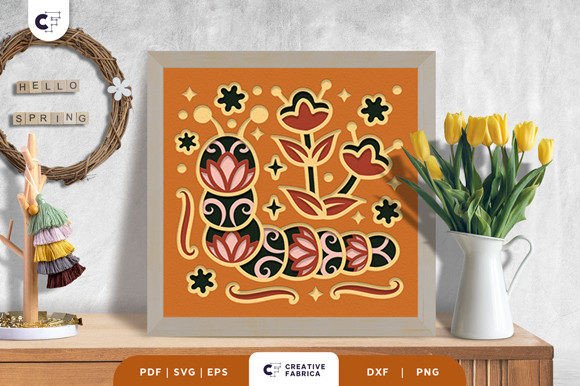 Caterpillar Folk Art 3D Layered Papercut