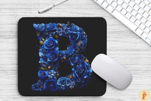 Charming Blue Flowers Letter B Mouse Pad