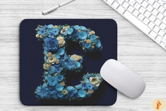 Charming Blue Flowers Letter E Mouse Pad