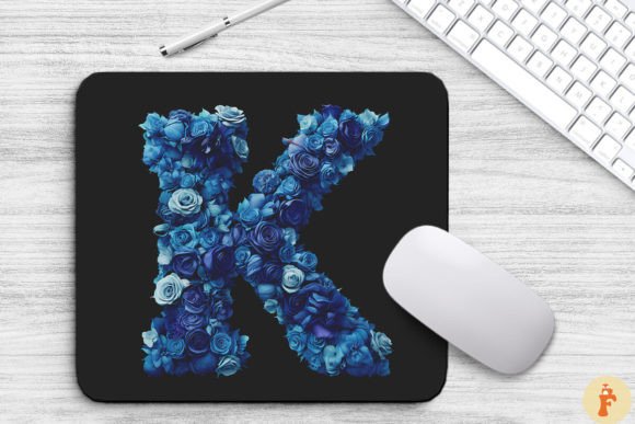 Charming Blue Flowers Letter K Mouse Pad
