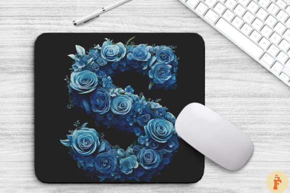 Charming Blue Flowers Letter S Mouse Pad