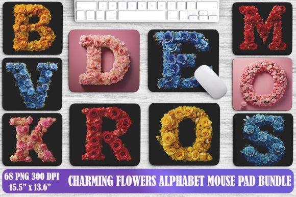 Charming Flowers Alphabet Mouse Pad