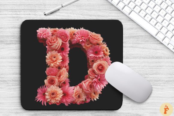 Charming Pink Flowers Letter D Mouse Pad