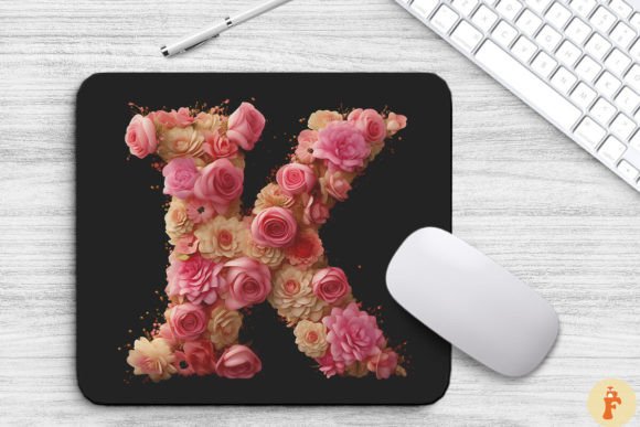 Charming Pink Flowers Letter K Mouse Pad