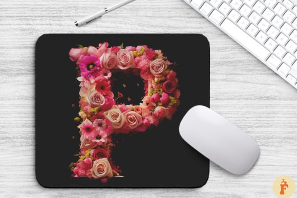 Charming Pink Flowers Letter P Mouse Pad