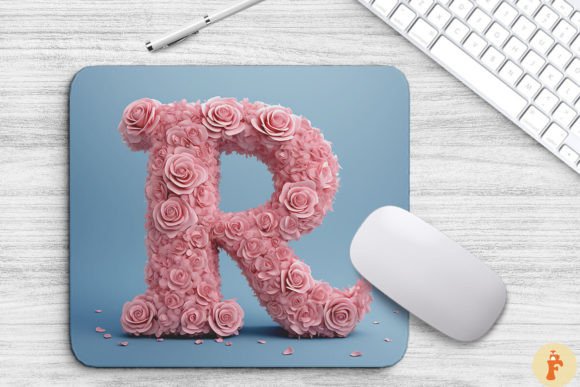 Charming Pink Flowers Letter R Mouse Pad