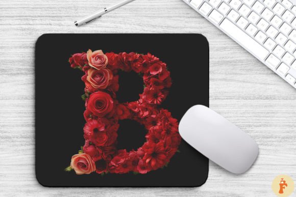 Charming Red Flowers Letter B Mouse Pad