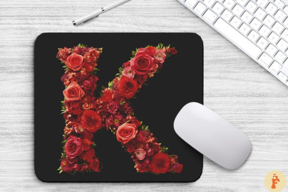Charming Red Flowers Letter K Mouse Pad