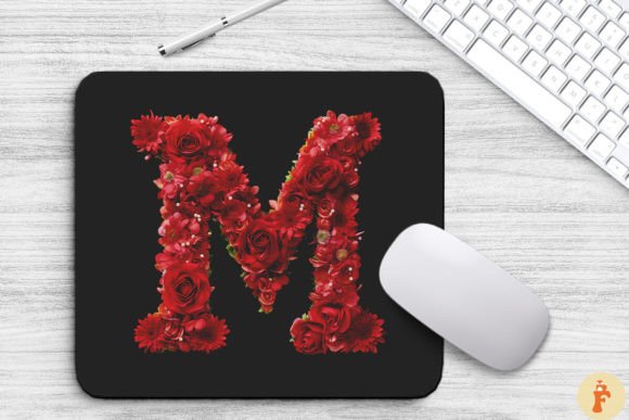 Charming Red Flowers Letter M Mouse Pad