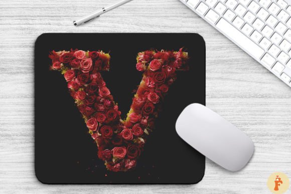 Charming Red Flowers Letter V Mouse Pad