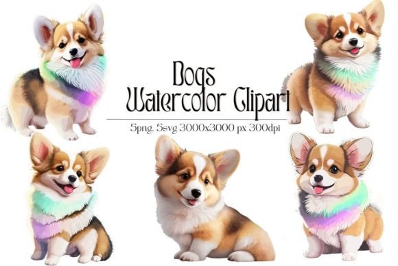 Cute Watercolor Corgi Clipart