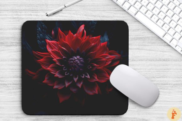 Eerie Black and Red Flower Mouse Pad