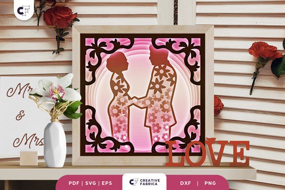 Floral Couple Silhouette 3D Shadow Box