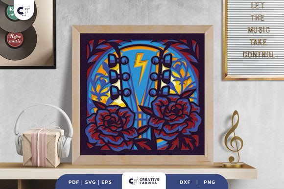 Floral Guitar Head 3D Shadow Box