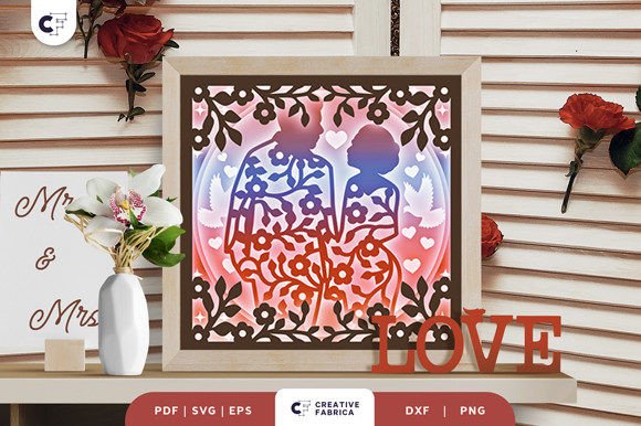 Floral Wedding Couple 3D Shadow Box
