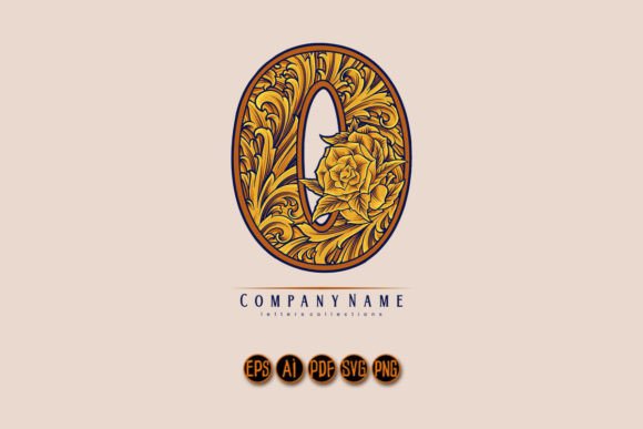 Ornate Monogram Letter O with Engraved