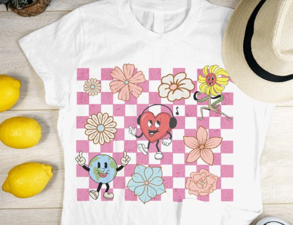 Retro Flowers Checkered PNG, Vintage