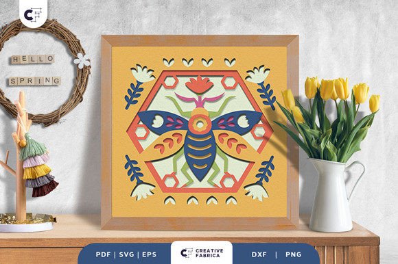 Spring Honey Bee Folk Art 3D Shadow Box