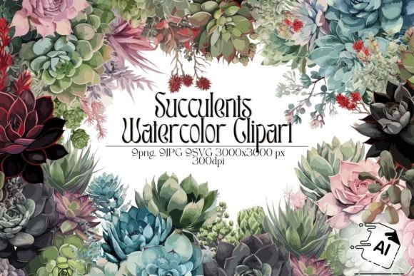 Succulent Watercolor Clipart