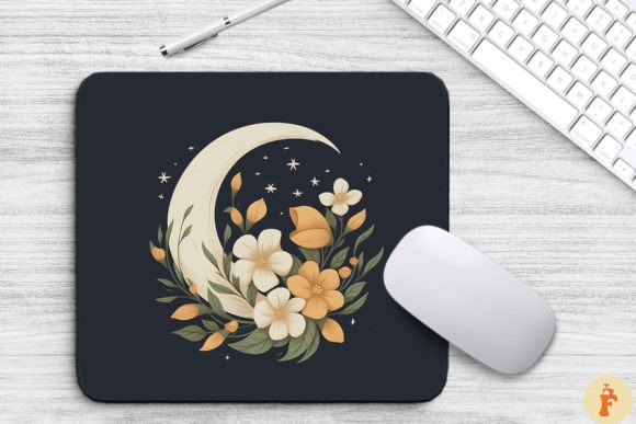 Vintage Flower and Crescent Moon