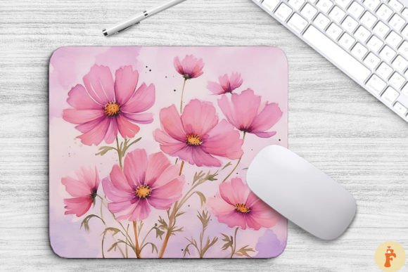 Watercolor Pink Cosmos Flowers Mouse Pad